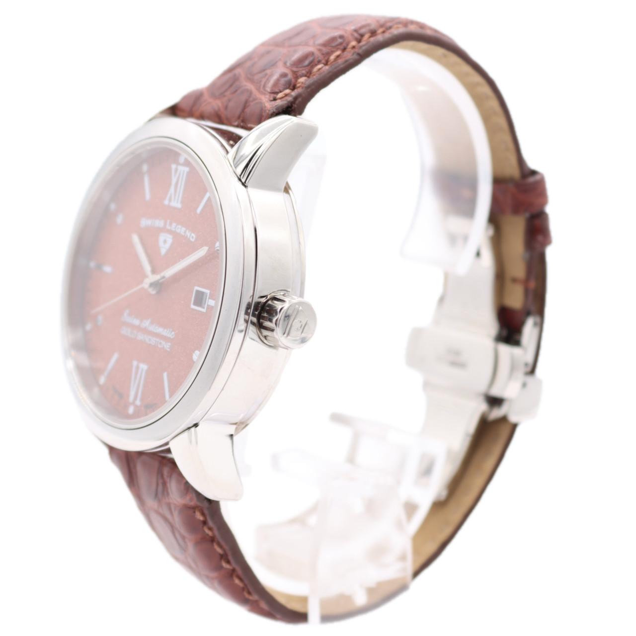 NOS 42mm Swiss Legend Gold Sandstone Men’s Automatic Wristwatch Stainless Steel