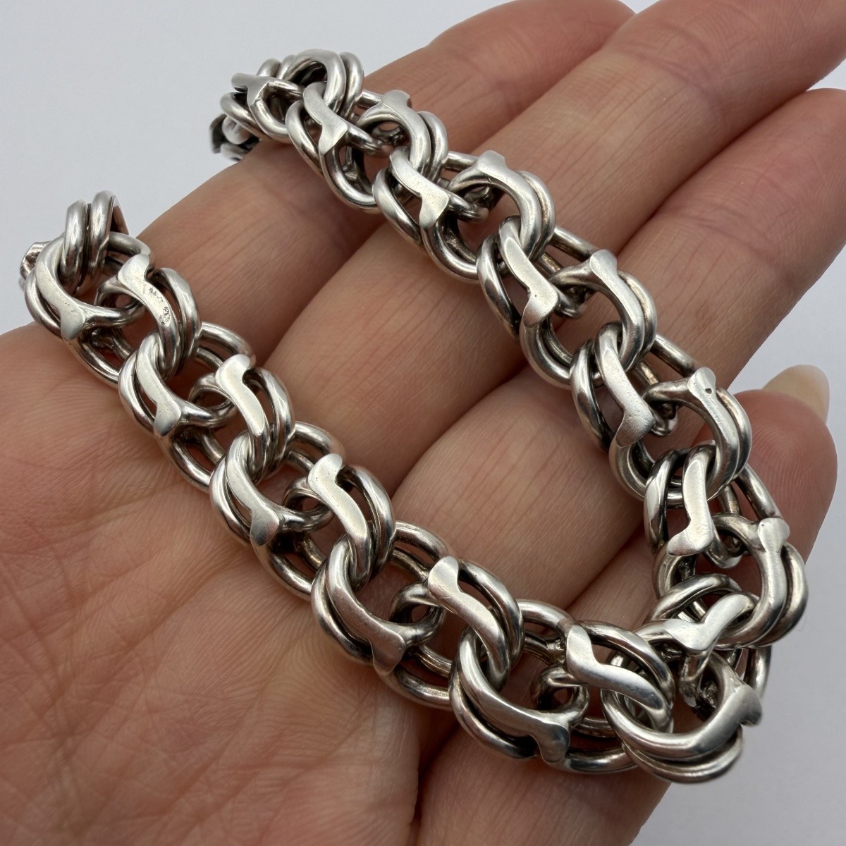 Vintage Heavy Sterling Silver Bismarck Bracelet Handmade Men’s Oxidized 20cm