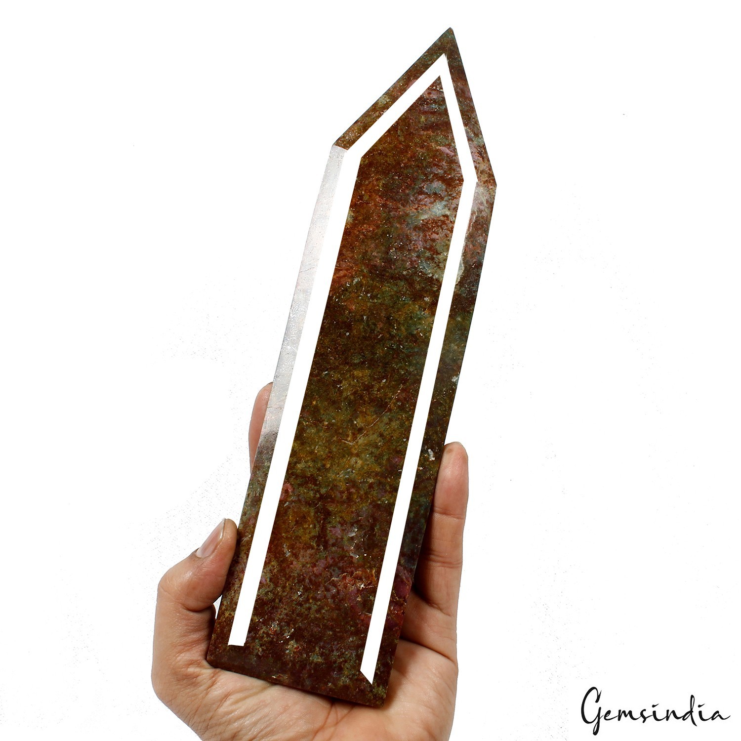 1.1 kg Ruby Zoisite Crystal Tower Point Green & Red Polished Gemstone Home Decor