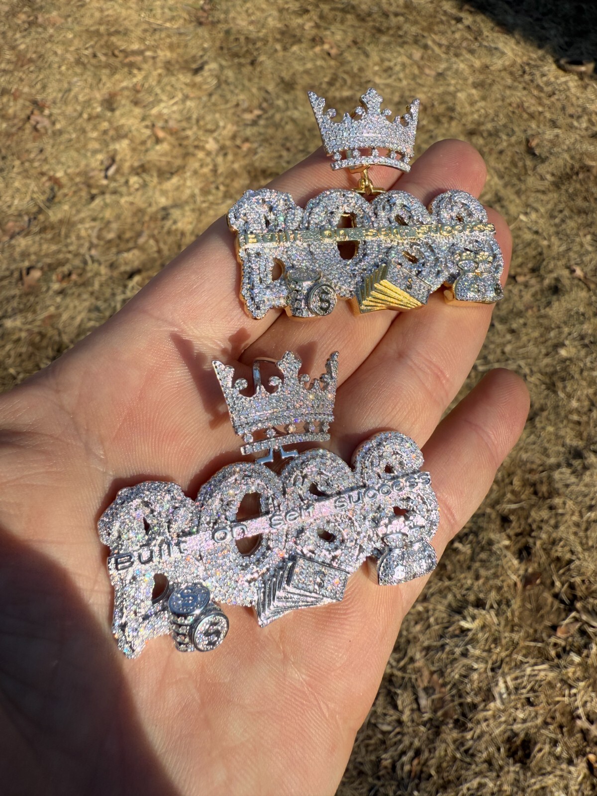 MOISSANITE BOSS & Crown “Built On Self Success” Iced Hip Hop Necklace Pendant