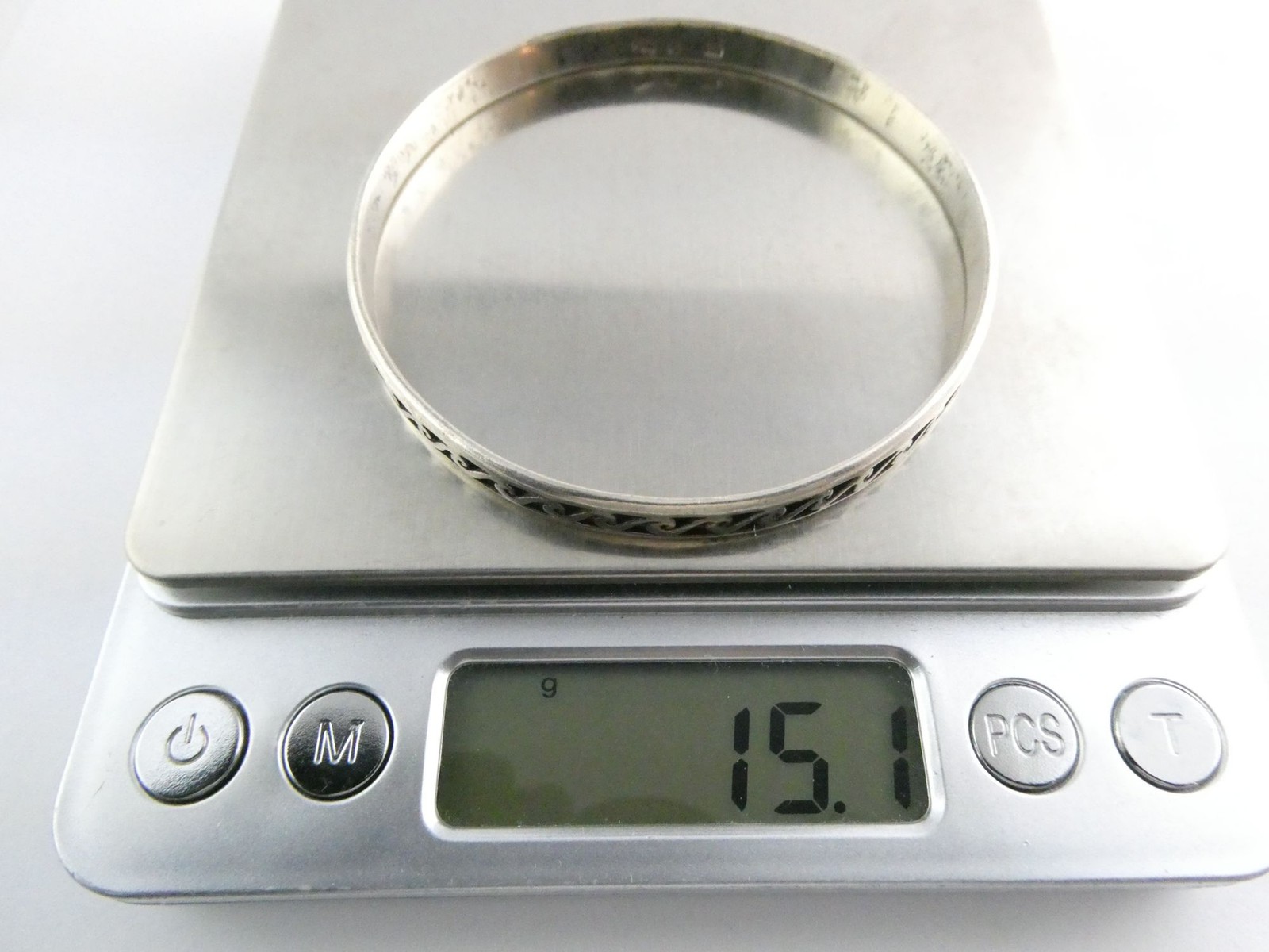 PSCL Peter Stone Sterling Silver Waves Design Bangle Bracelet 925 15.1g 8 Inches