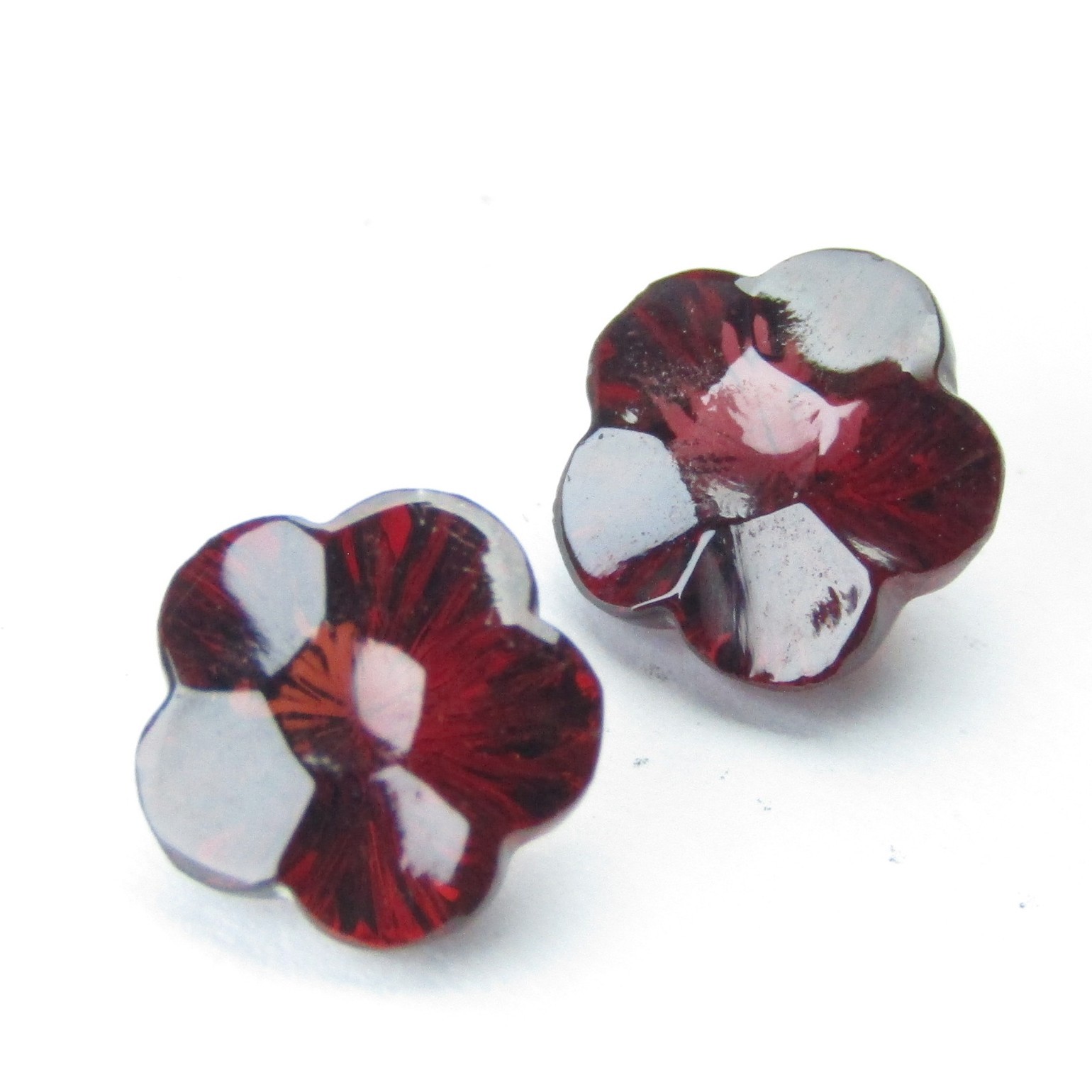3.78Cts Nice Natural Almandine Garnet 7.8mm Flower Shape Carving Matching Pair