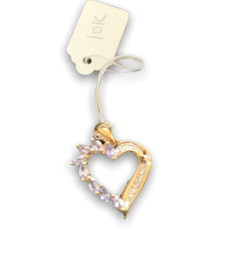 1ok yellow gold tanzanite and diamond heart pendant