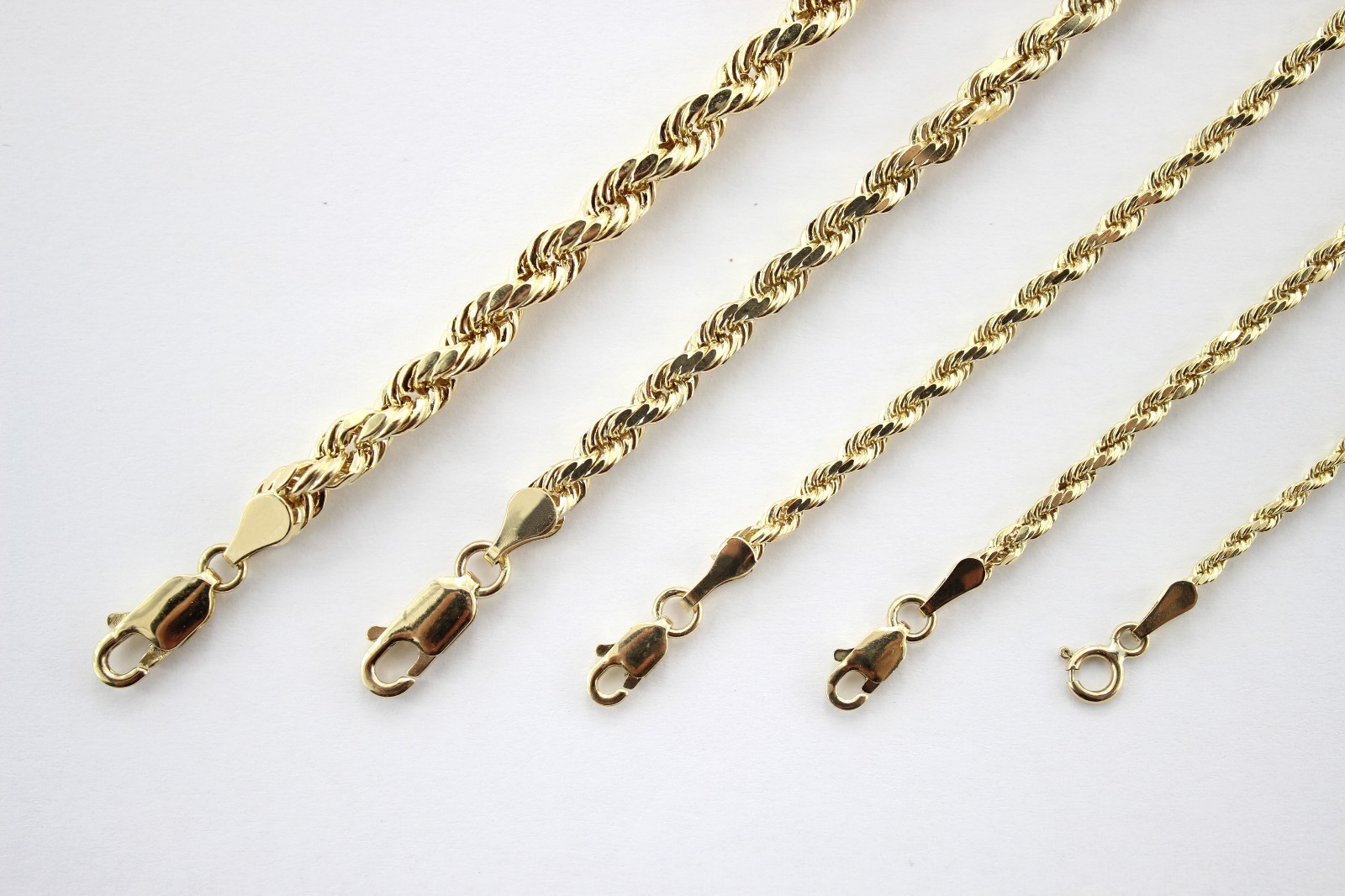 10K Yellow Gold Rope Twist Link Chain Necklace Bracelet Anklet 2mm~5mm 7″ ~ 30″