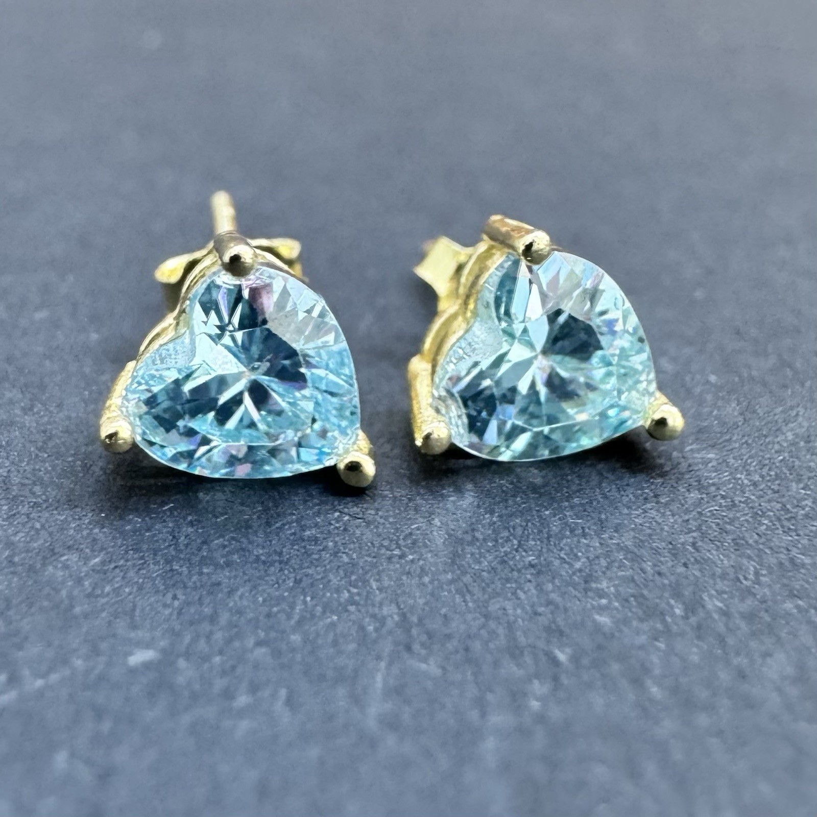Yellow Gold Plated Over 925S Simulated Blue Topaz, CZ Studs, March Birthday