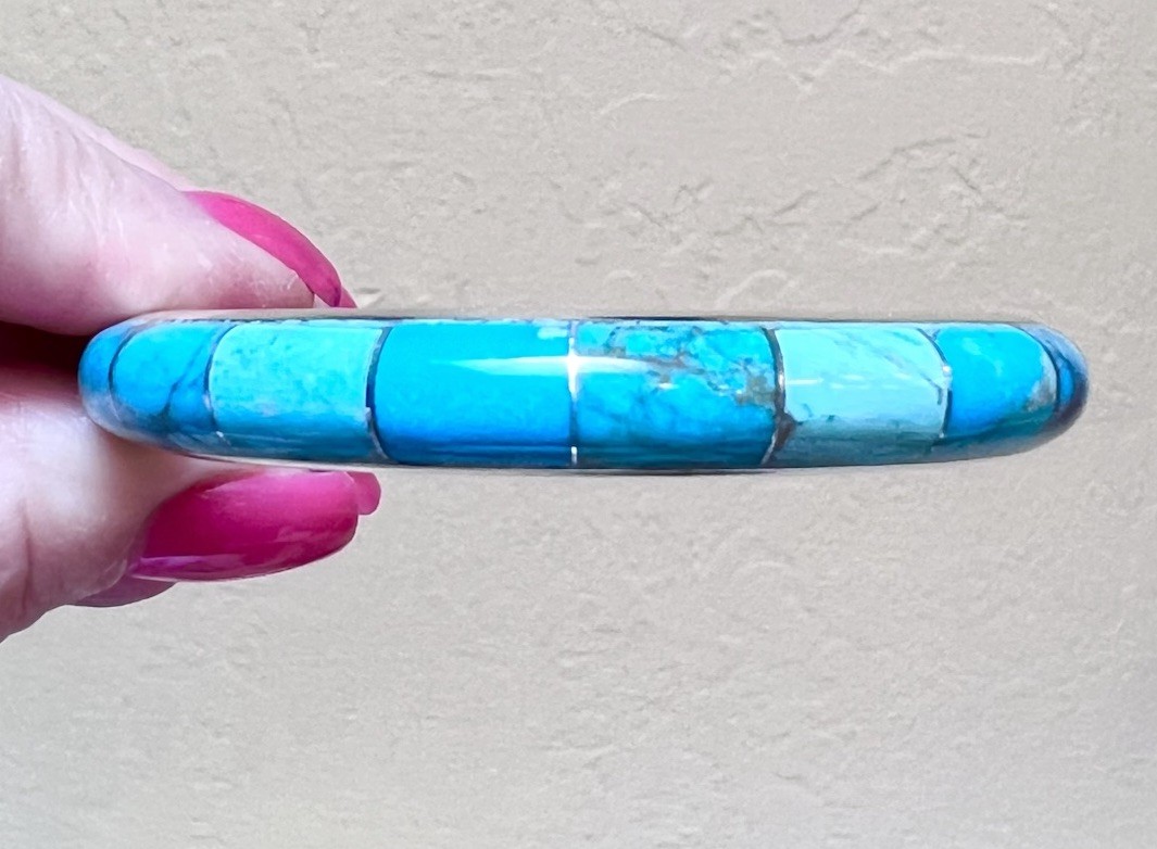 LOVELY Jay King, Desert Rose Trading Sterling Silver & Turquoise Inlay Bracelet