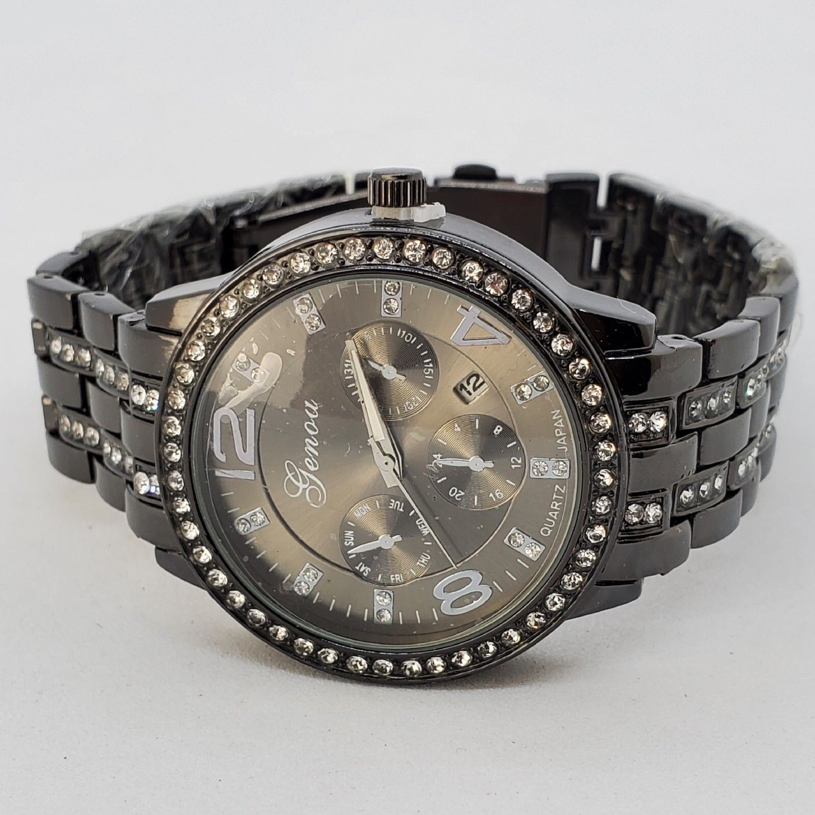 Genoa Women’s Watch 41MM Crystal Bezel Black Dial Bracelet Band Date 7.5″ Wrist