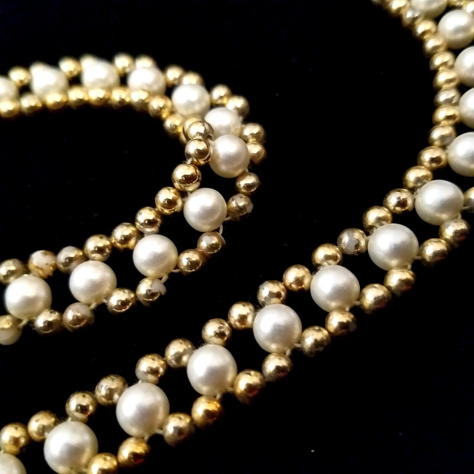 Pearl Faux 36″ Long Statement Runway Necklace Wrap Mini Gold Balls Beads