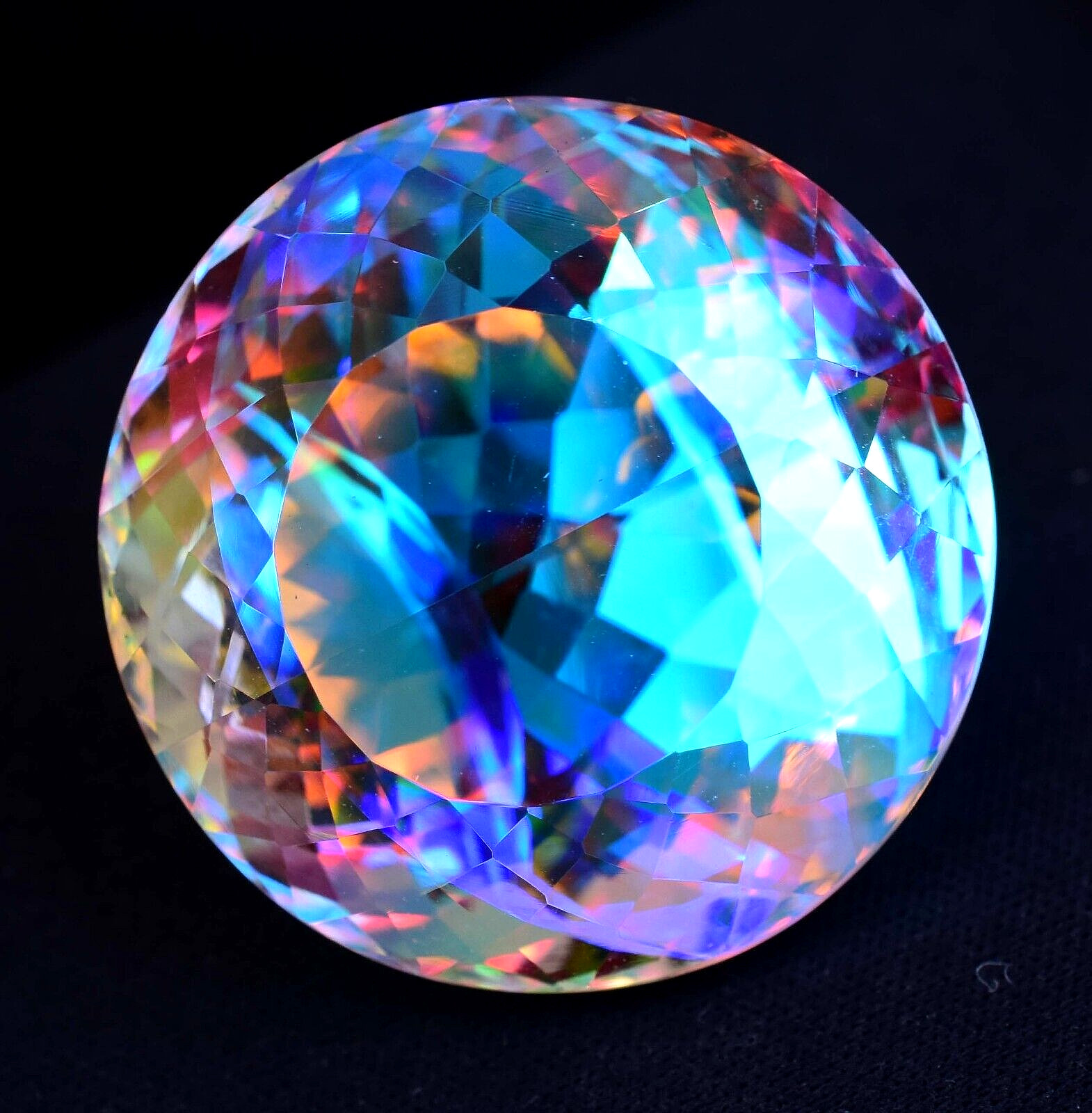 A++Natural Rainbow Mystic Topaz Round 99.20 Ct Stunning Certified Loose Gemstone