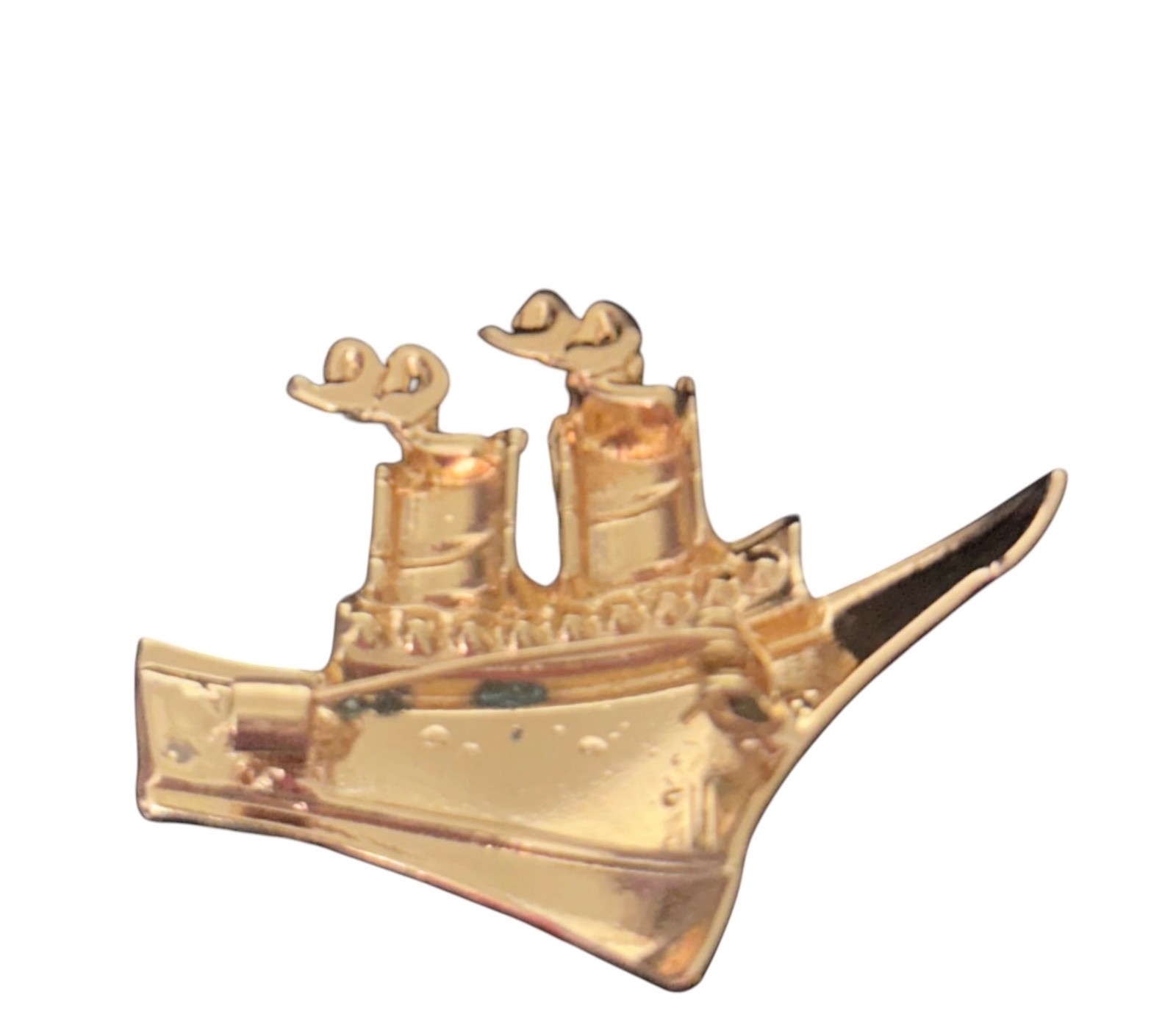 Pin/Brooch- SHIP – red gold black- rhinestones – boat -smokestacks