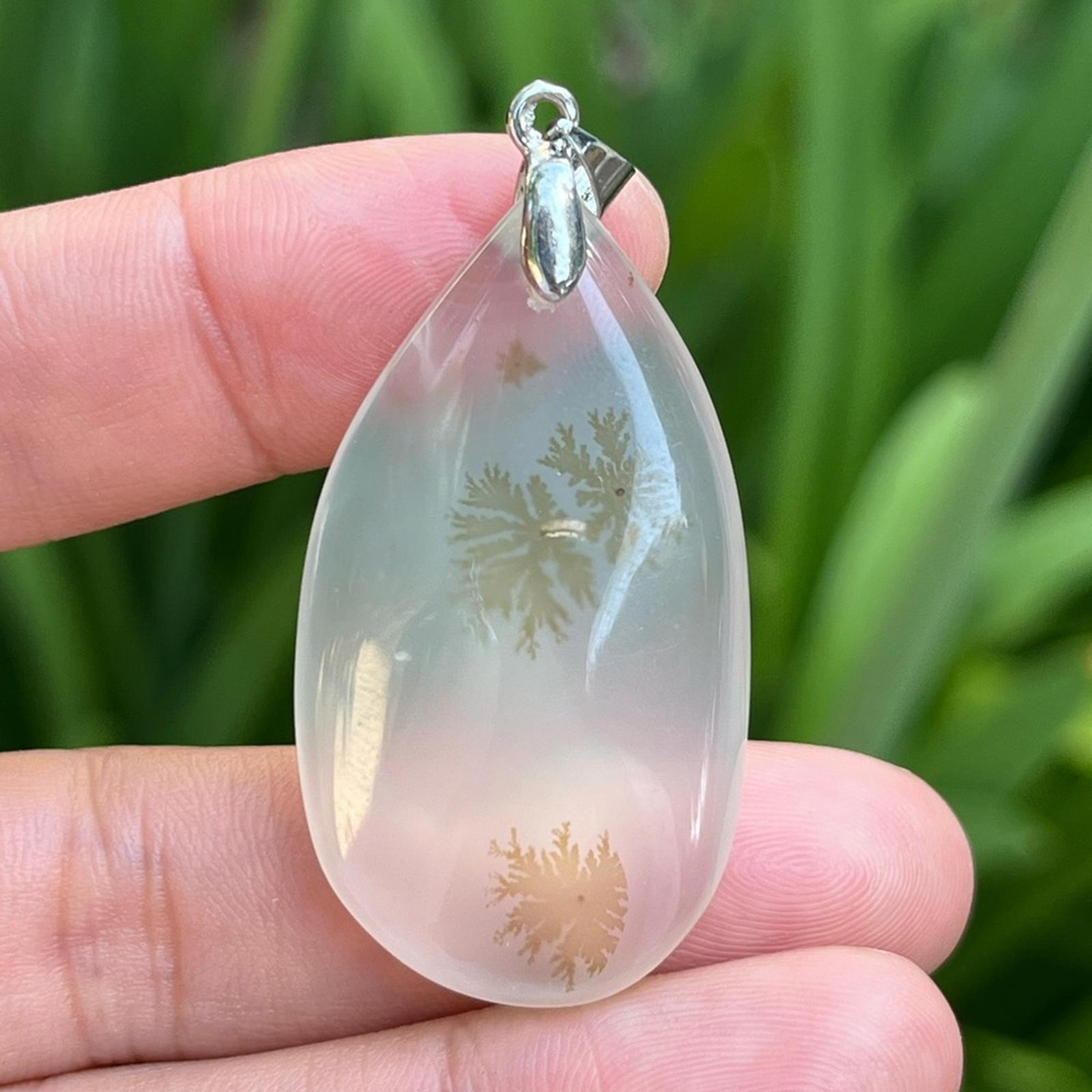 Sterling silver clear dendritic flower agate pendant
