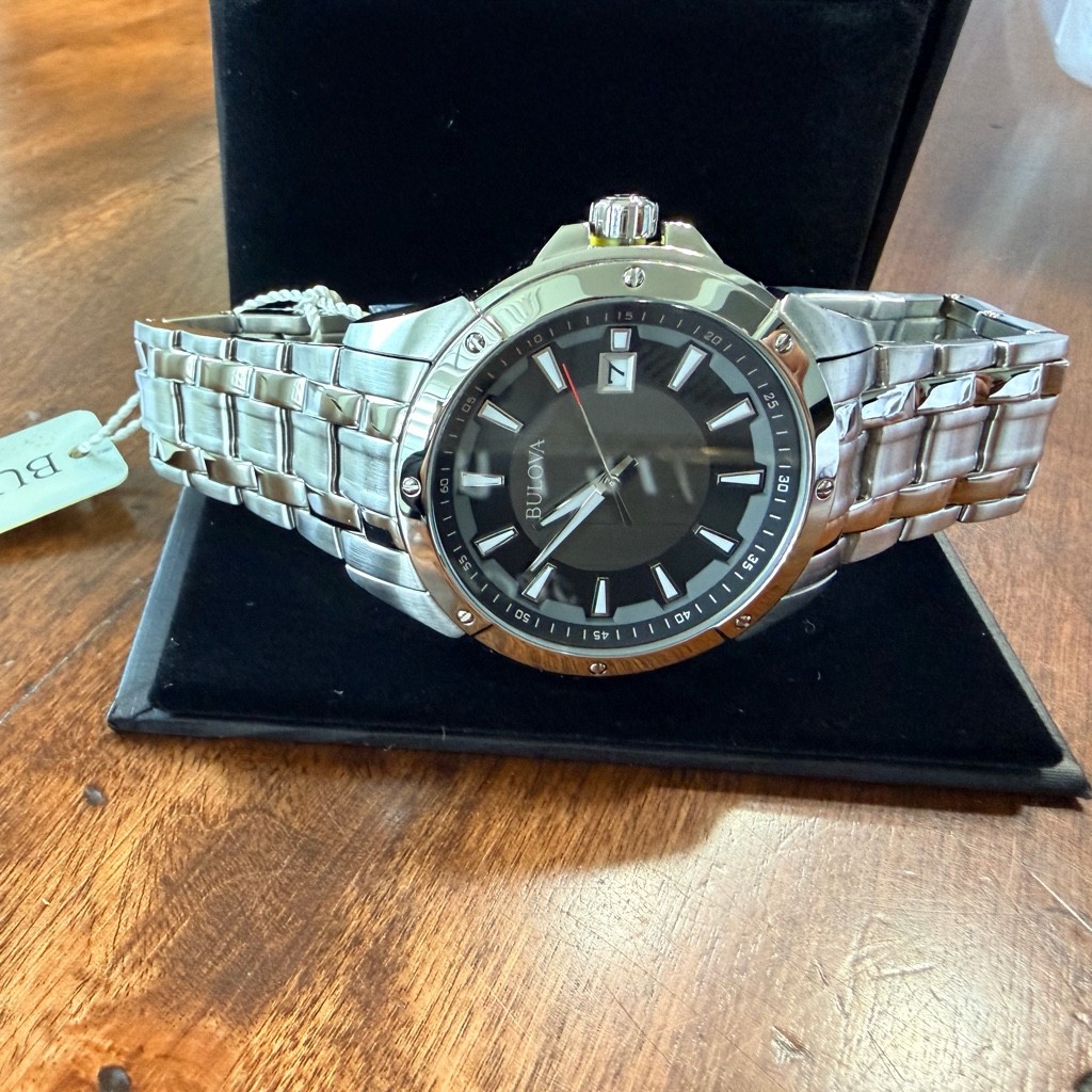 Bulova Men’s Stainless Steel Watch C860116 — Black Dial, Brand New with Tags