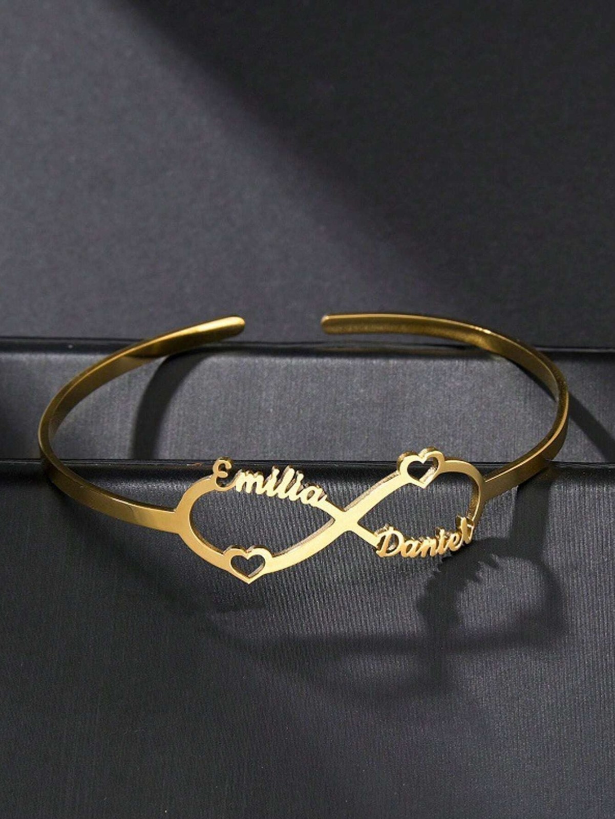 Custom Name Bangle Heart Nameplate Open Cuff Bracelet Men Women Jewelry Gift USA