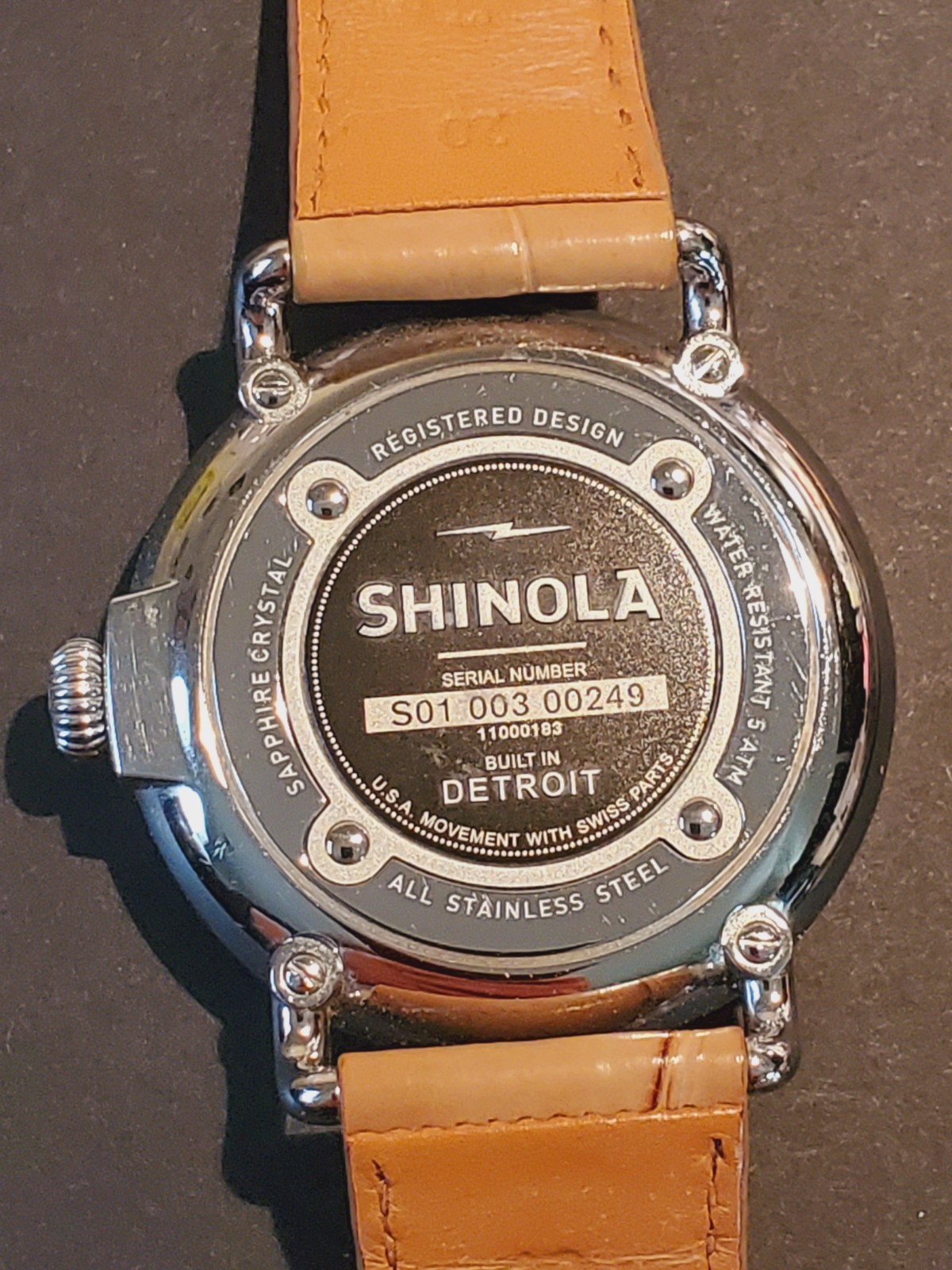 Shinola Runwell 41mm Moon Phase Watch, Argonite-708 Stainless, tan leather band