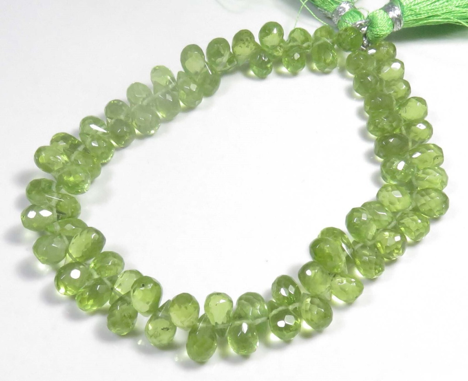Natural Peridot Teardrop Faceted Gems Briolette Beads 8″Strand 7-8.5mm LC-1218