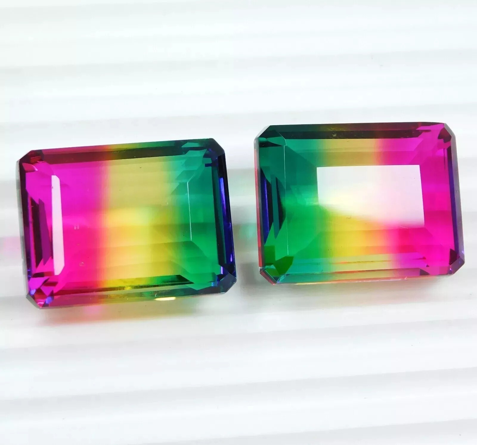 Watermelon Tourmaline Emerald Cut 100+ Ct Natural Certified Pair Loose Gemstone