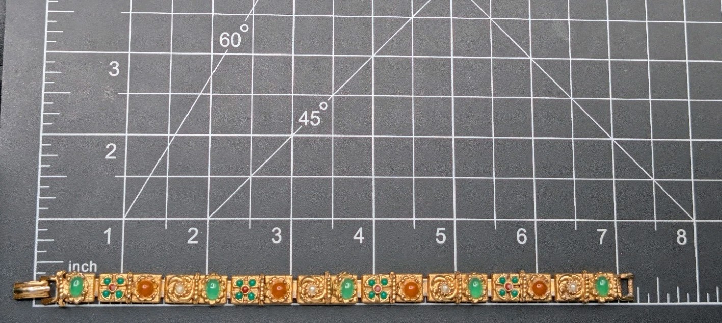Vtg HATTIE CARNEGIE Signed Etruscan or Victorian Revival Gold Tone Bracelet