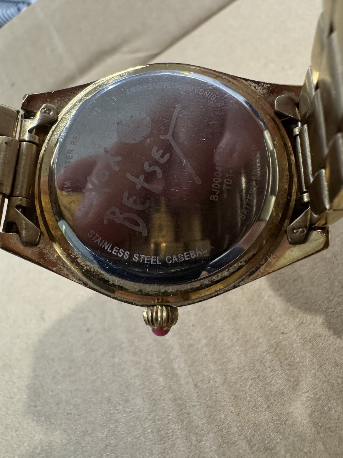 Betsey Johnson Women Quartz Analog Silver Dial Gem-Set Bezel Gold Bracelet 40mm
