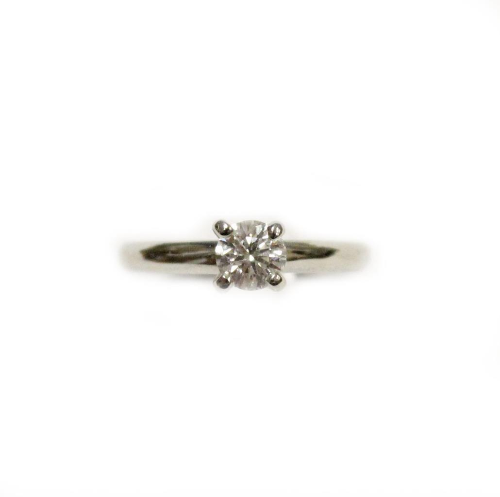 Diamond Ring 0.36ct H SI2 set in 19K white gold + 19K plain band Size-3.5