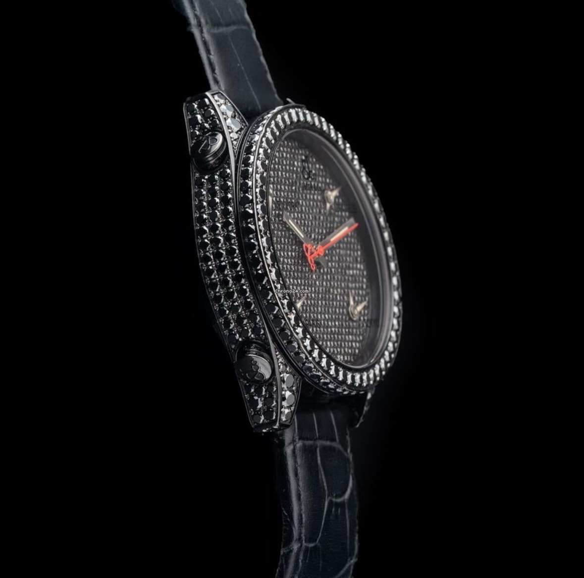 Jacob & Co 5 Time Zone Full Iced Out Factory Black Diamond PVD 40mm Watch JC-130