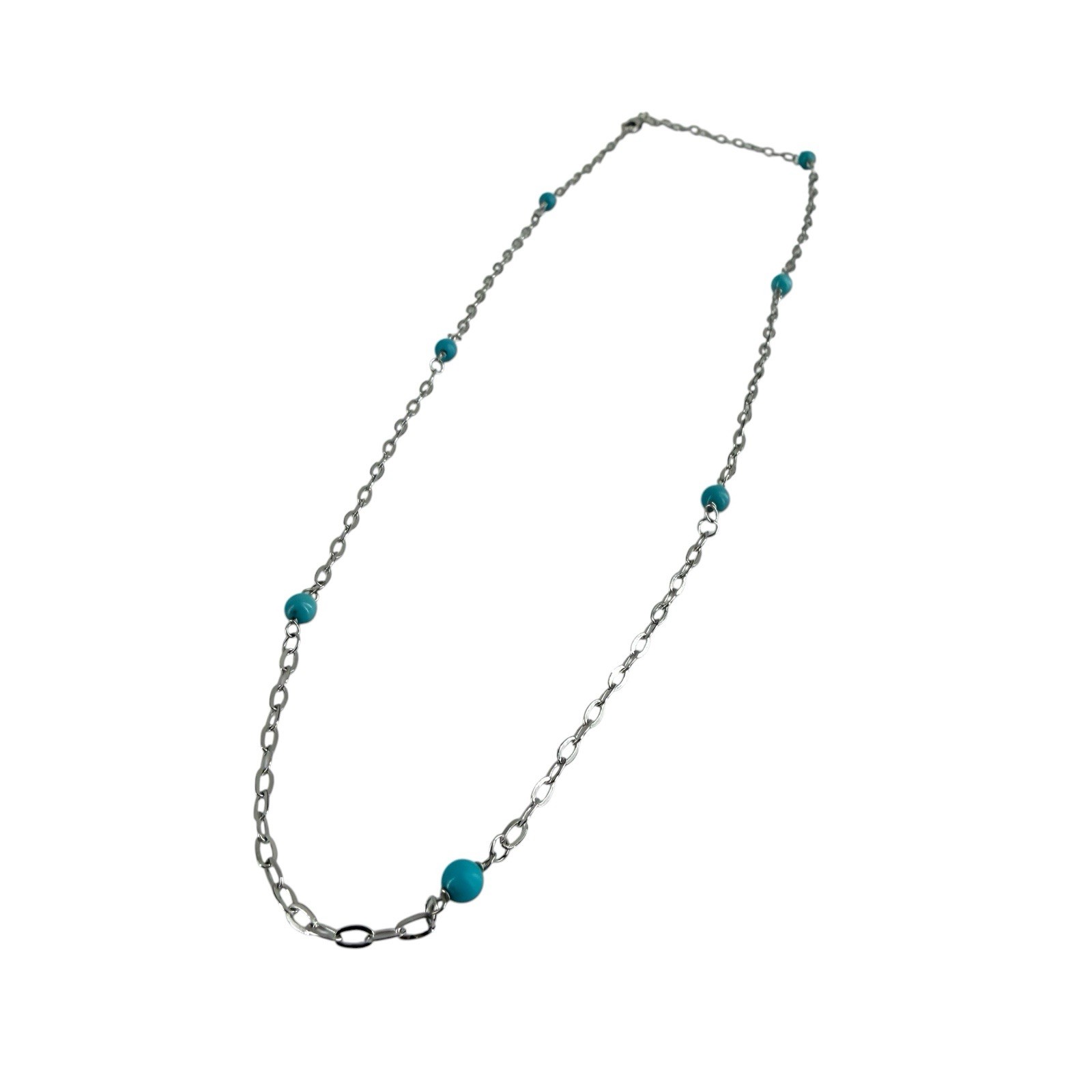 14k white gold turquoise bead station necklace 20″ 2.4 grams