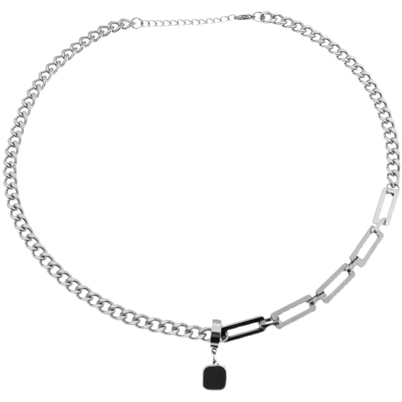 /Creative Hip-hop Tide Brand Simple Black Square Earrings Pendant Necklace Men’s