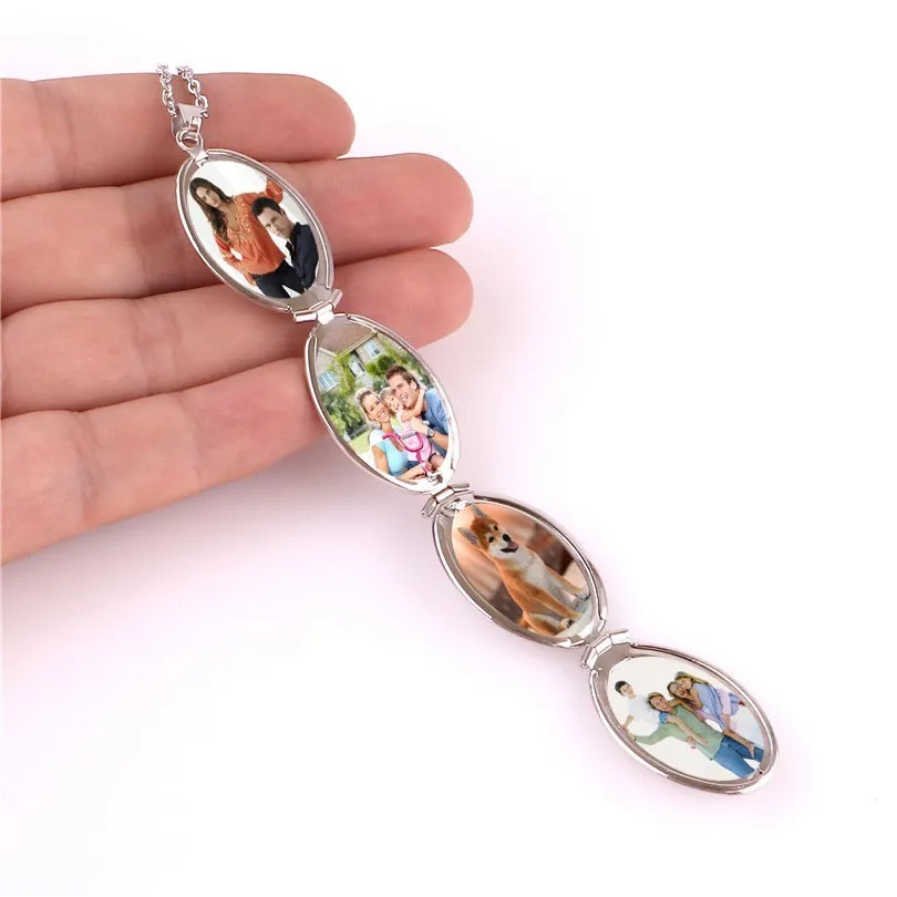 Silver Multi Photo Locket Necklace Expandable Family Memory Keepsake Pendant Gif