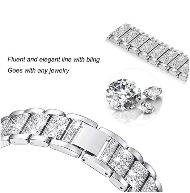 For Fitbit Versa 3 4/ Sense Watch Band Bling Metal Bracelet Diamond Wrist Strap