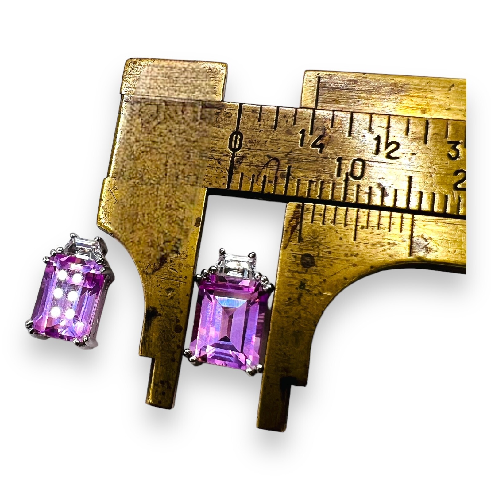10k White Gold Pink Gemstone Stud Post Earrings