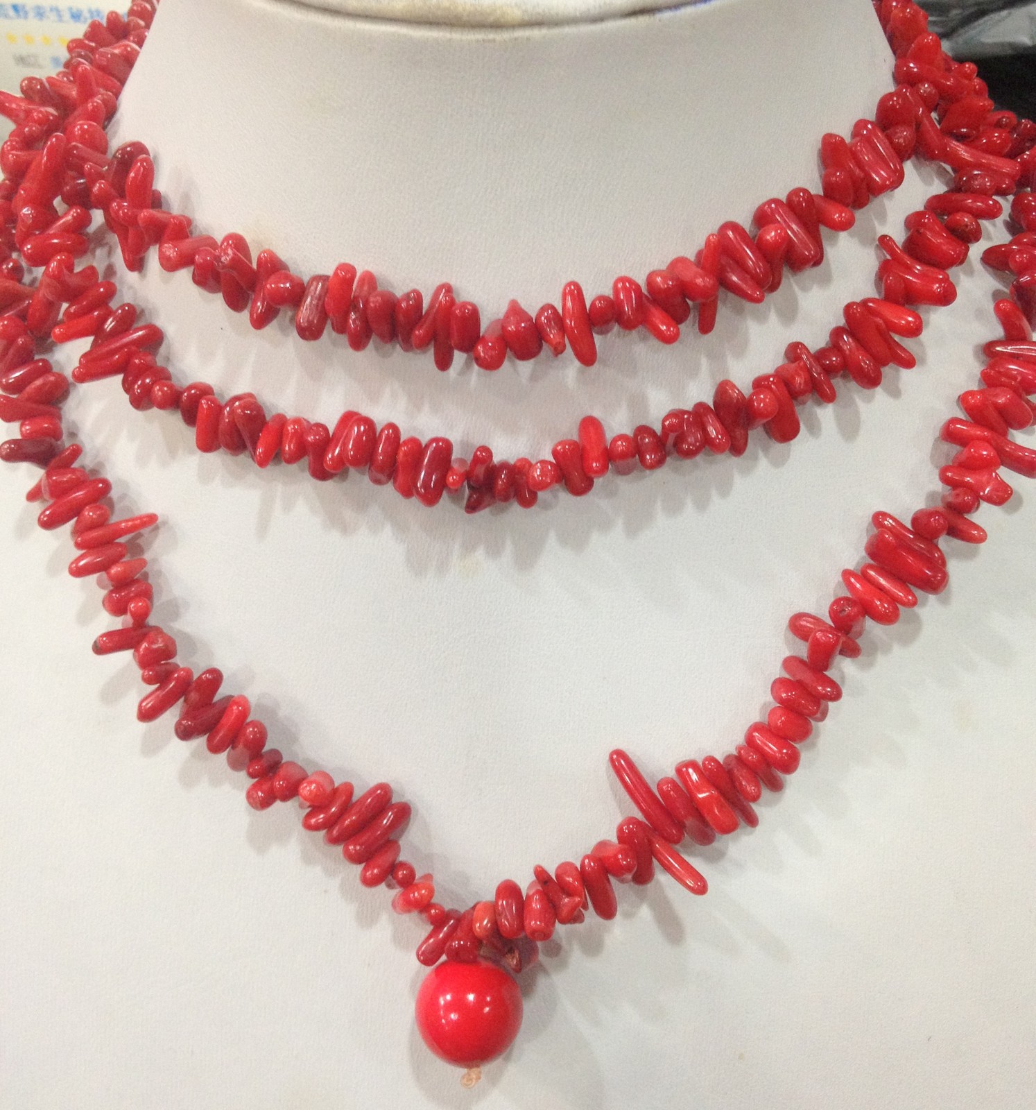 Natural 4x10mm Red Branch Coral Irregular Stick Gems Pendant Necklace 48 inches