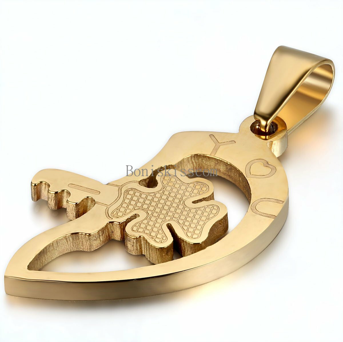 His and Hers Stainless Steel I Love You Heart Lock & Key Couple Pendant Necklace