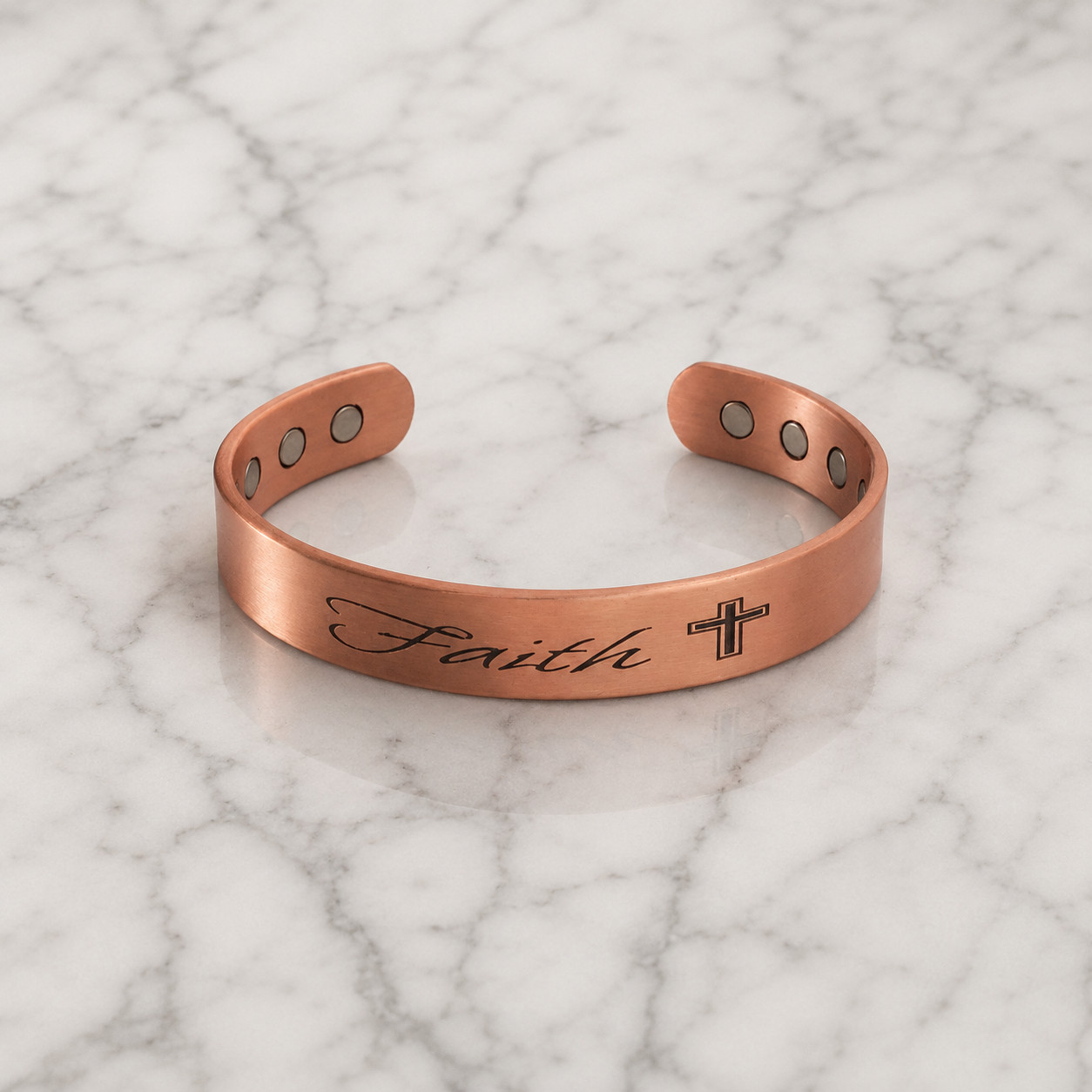 2 Pack Pure Copper Magnetic Bracelet Solid Copper Cuff FAITH CROSS LOVE HEART