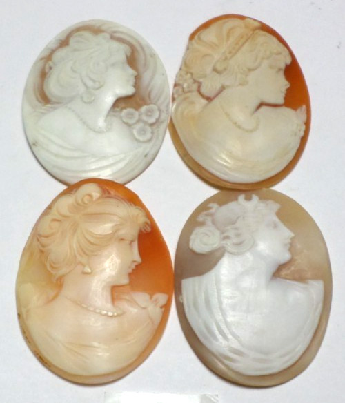4 Vintage Loose Hand Carved Shell Woman XL Classic Cameos all are 50-52x37mm