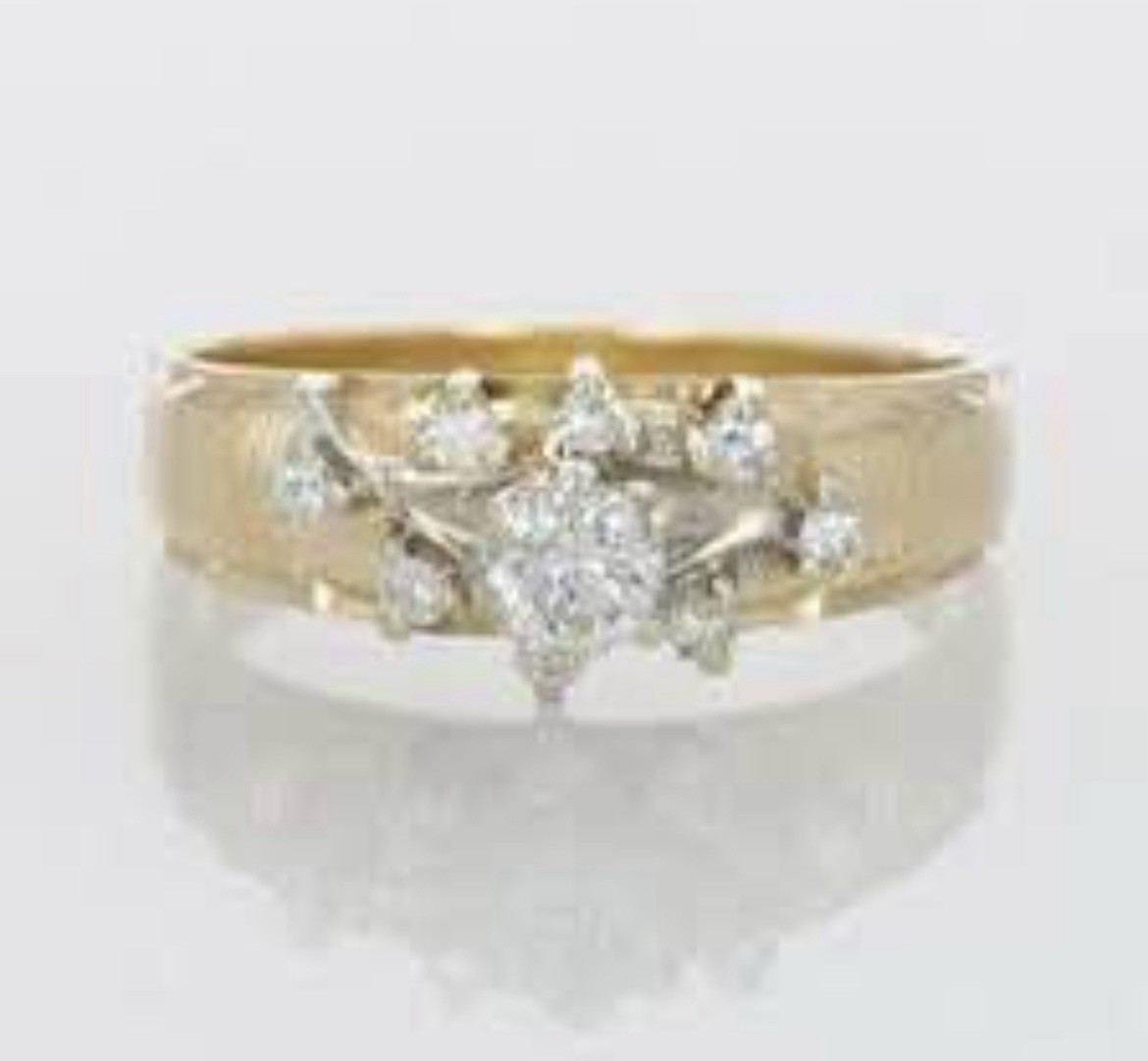 .31ctw Diamond Solitaire w/ Accents Engagement Ring 14k Multi-Tone Gold Size 7