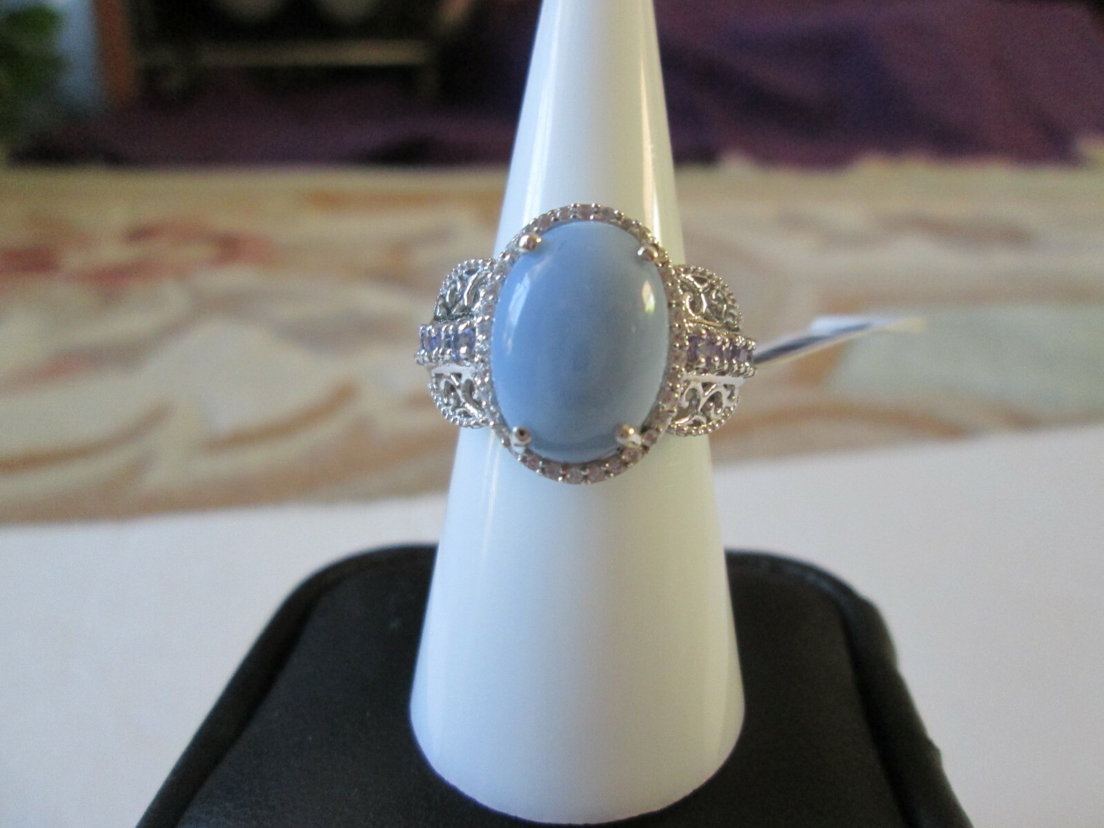 India Blue Opal and Tanzanite Platinum over Sterling Silver Ring 5.15 cts.