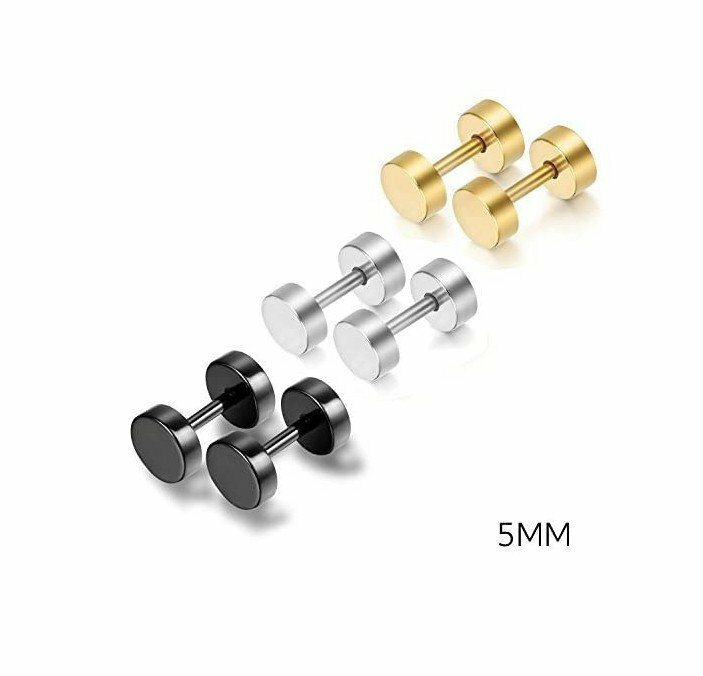 3Pairs Stainless Steel Barbell Dumbbell Screw Earring Studs for Men Women 3-14MM