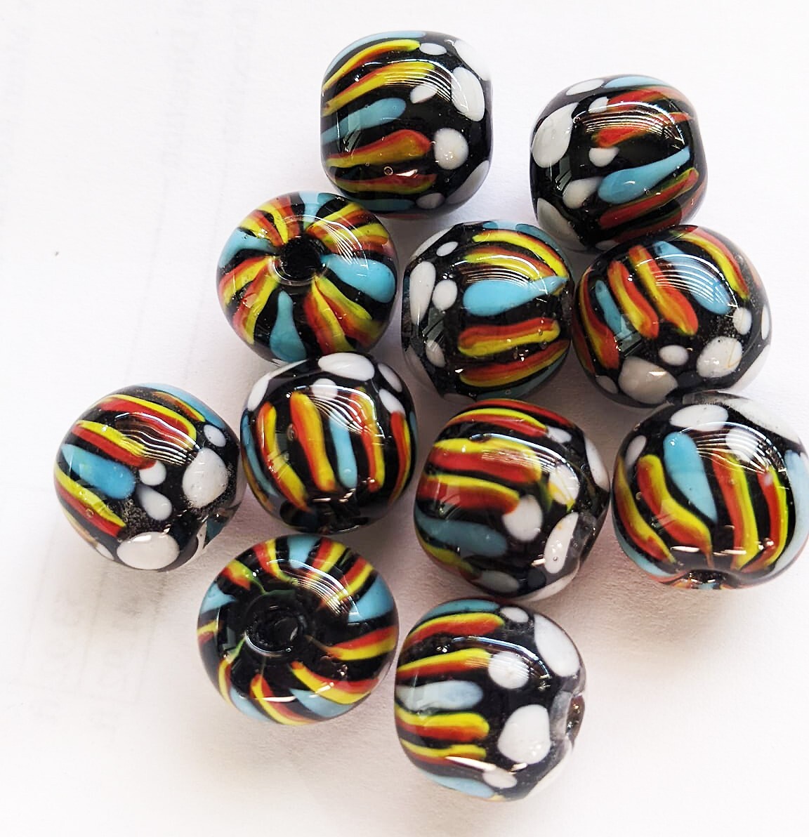 Handmade Lampwork Glass Beads Rainbow Colors 18 x 16mm Round Shape 4 Beads (#r1)
