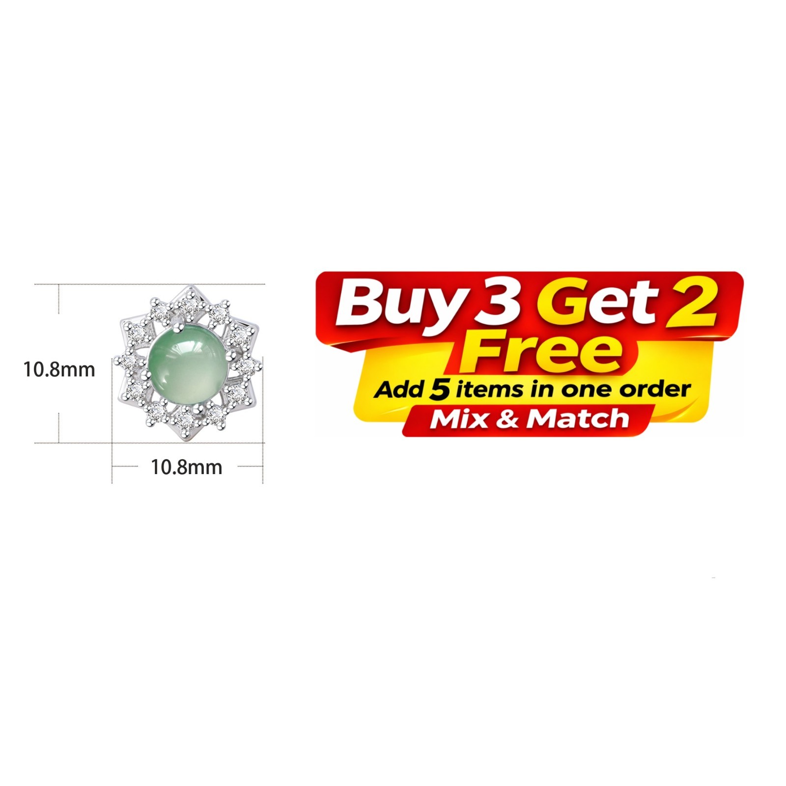Natural Jadeite Jade Crystal Stud Earrings Gemstone 18K White Gold Plated