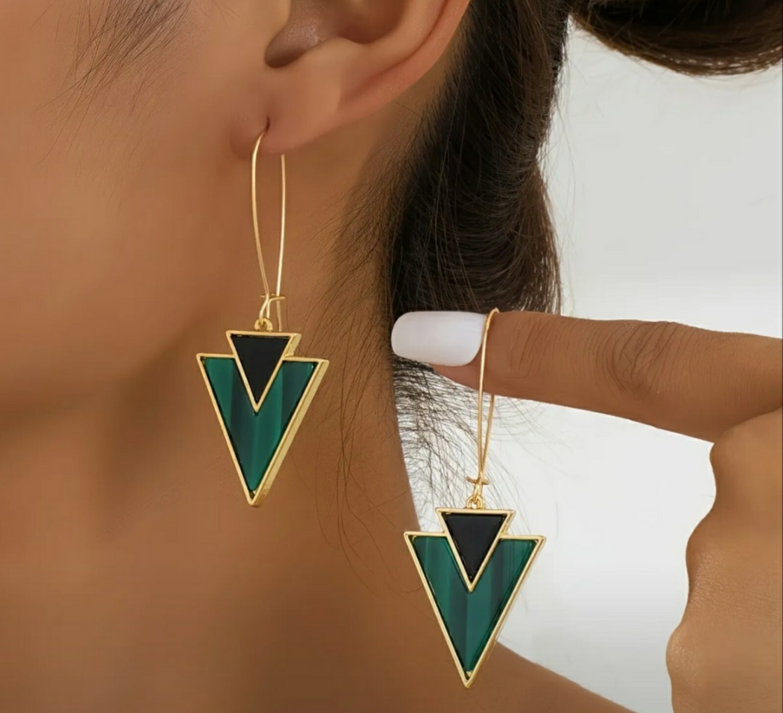 Triangle earrings teal green black modern jewelry gift cool goth gold style love