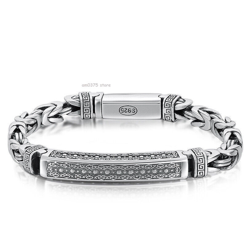 Pure S925 Sterling Silver Chain Unisex Long Tube 5mm Byzantine Link Bracelet