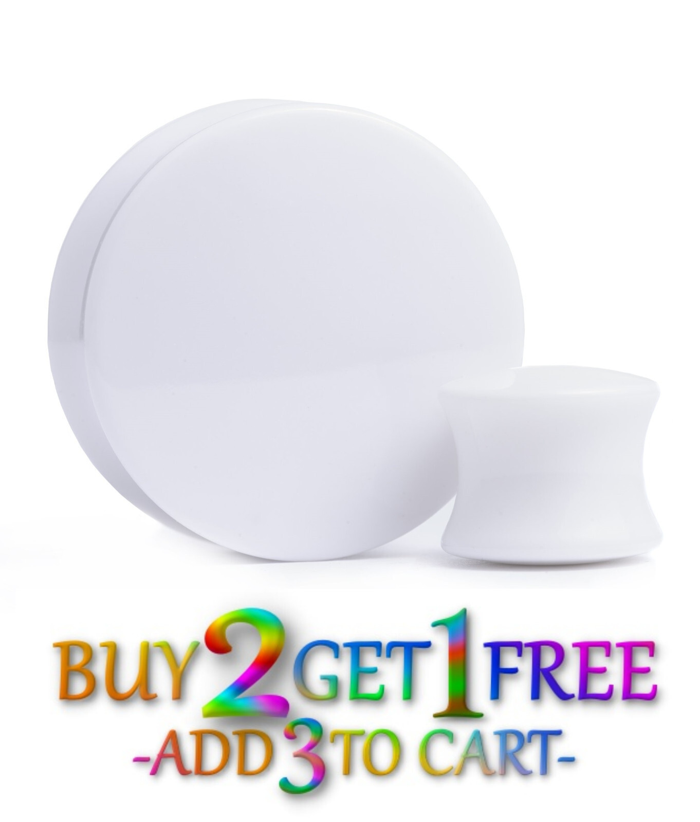 Pair 8g-50mm WHITE ACRYLIC PLUGS Double Flare Gauges Solid Body Ear Tunnels 1004