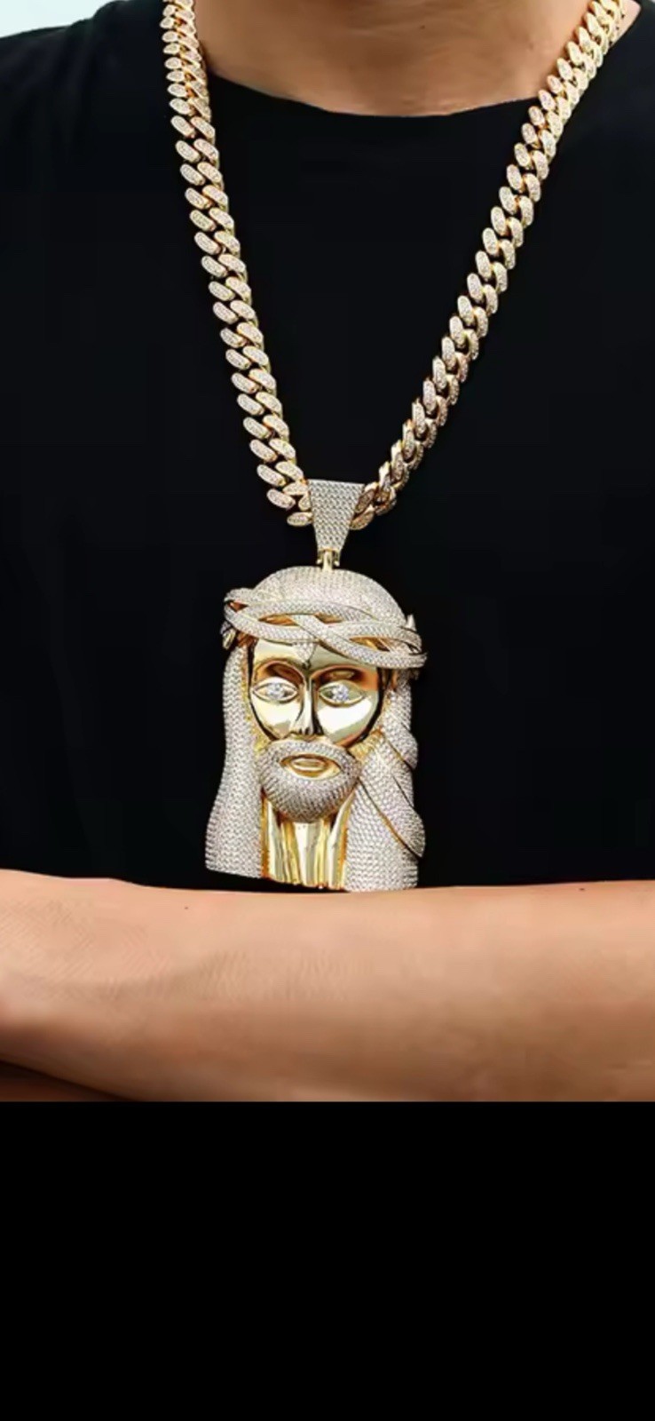 14k GP LARGE XL Jesus Piece Pendant 24″ Rope Chain Free Ship 13 Day Delivery