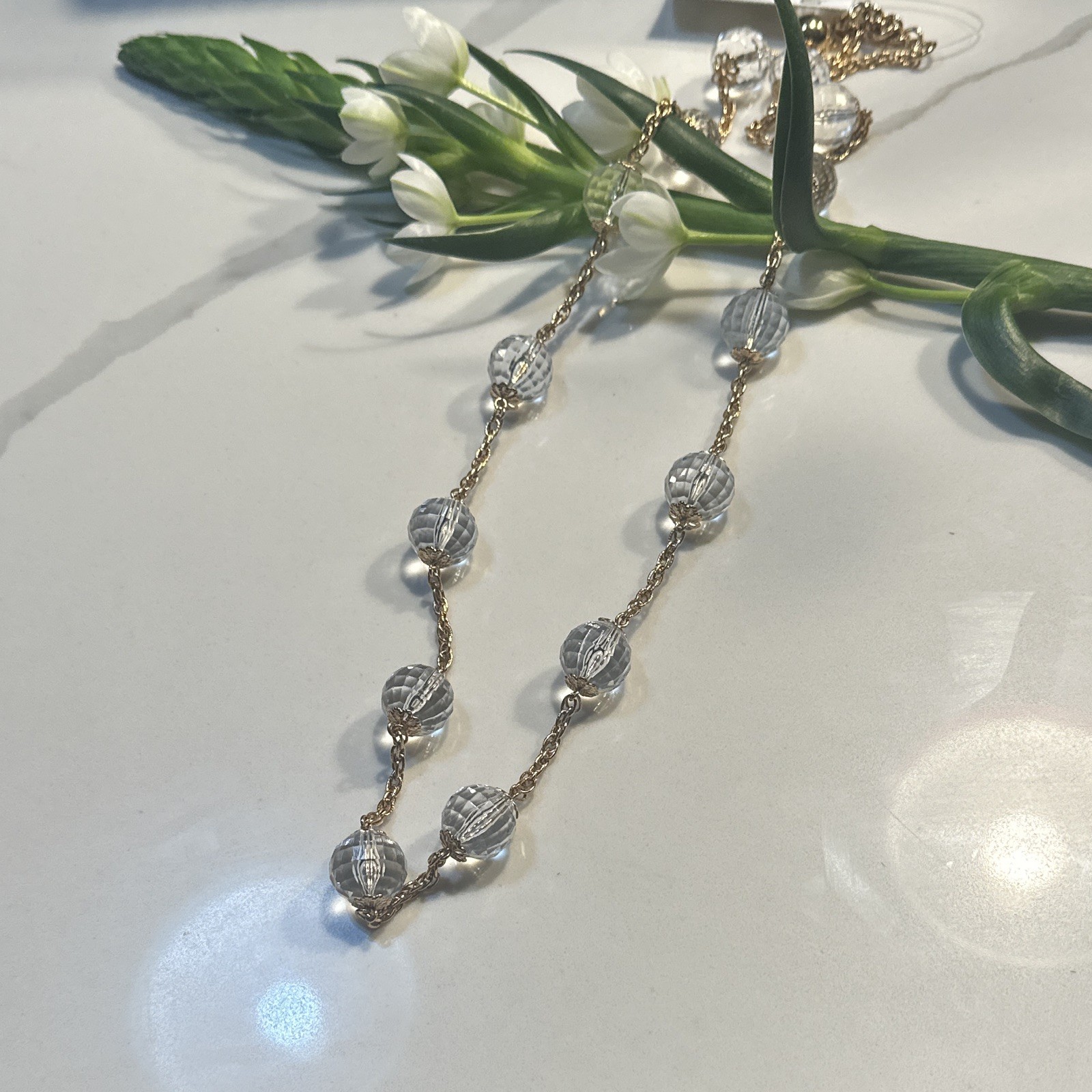 Kate spade Gold Tone Rope Chain Necklace with Clear Glass Beads, Toggle Closure