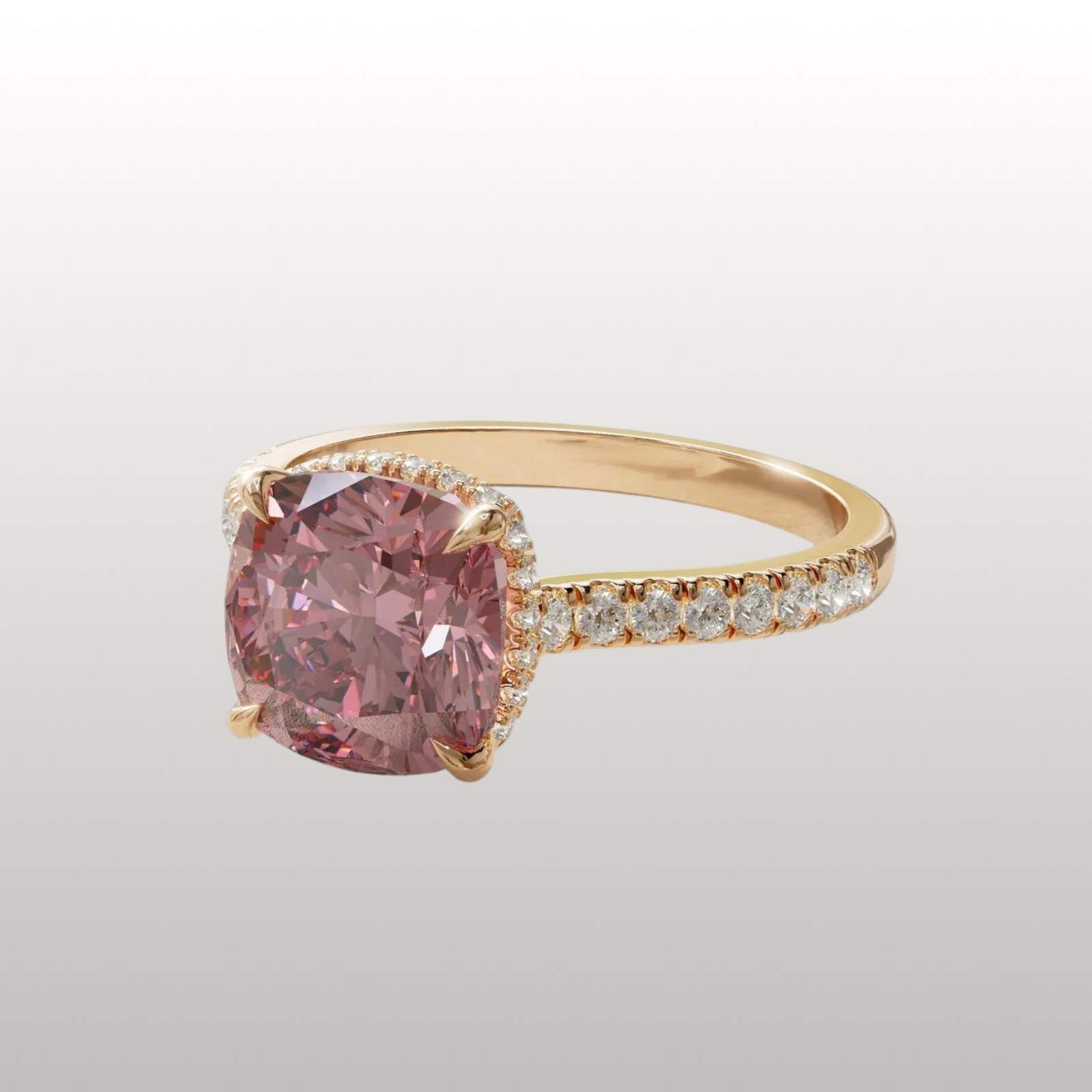 IGI Lab Created Cushion Cut Fancy Vivid Pink Diamond Ring 3.85 Ct 14k Rose Gold