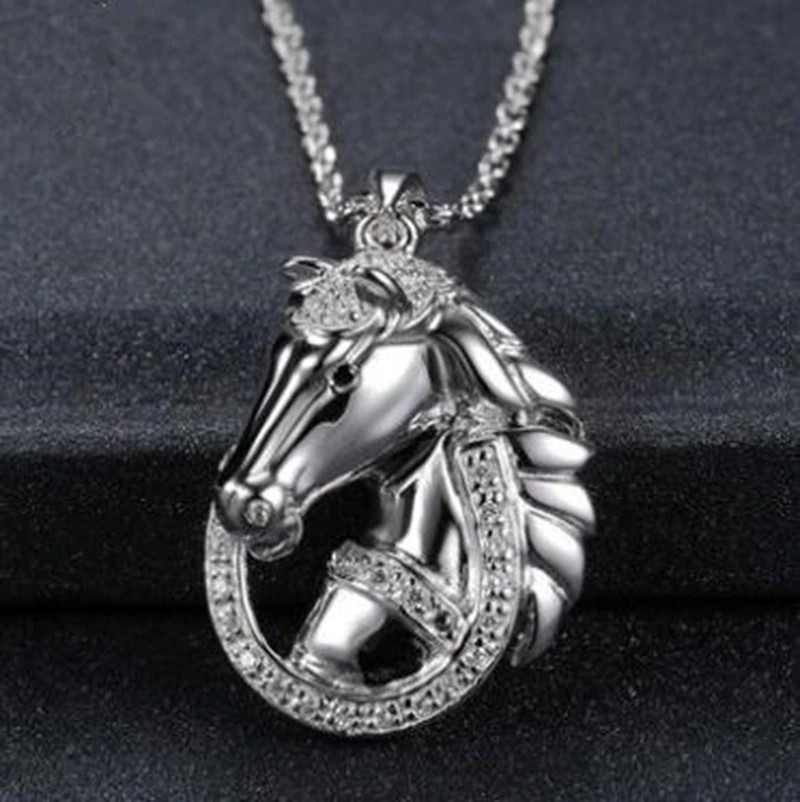 Women’s Fashion Jewelry Silver Horse Horseshoe Pendant Necklace 497