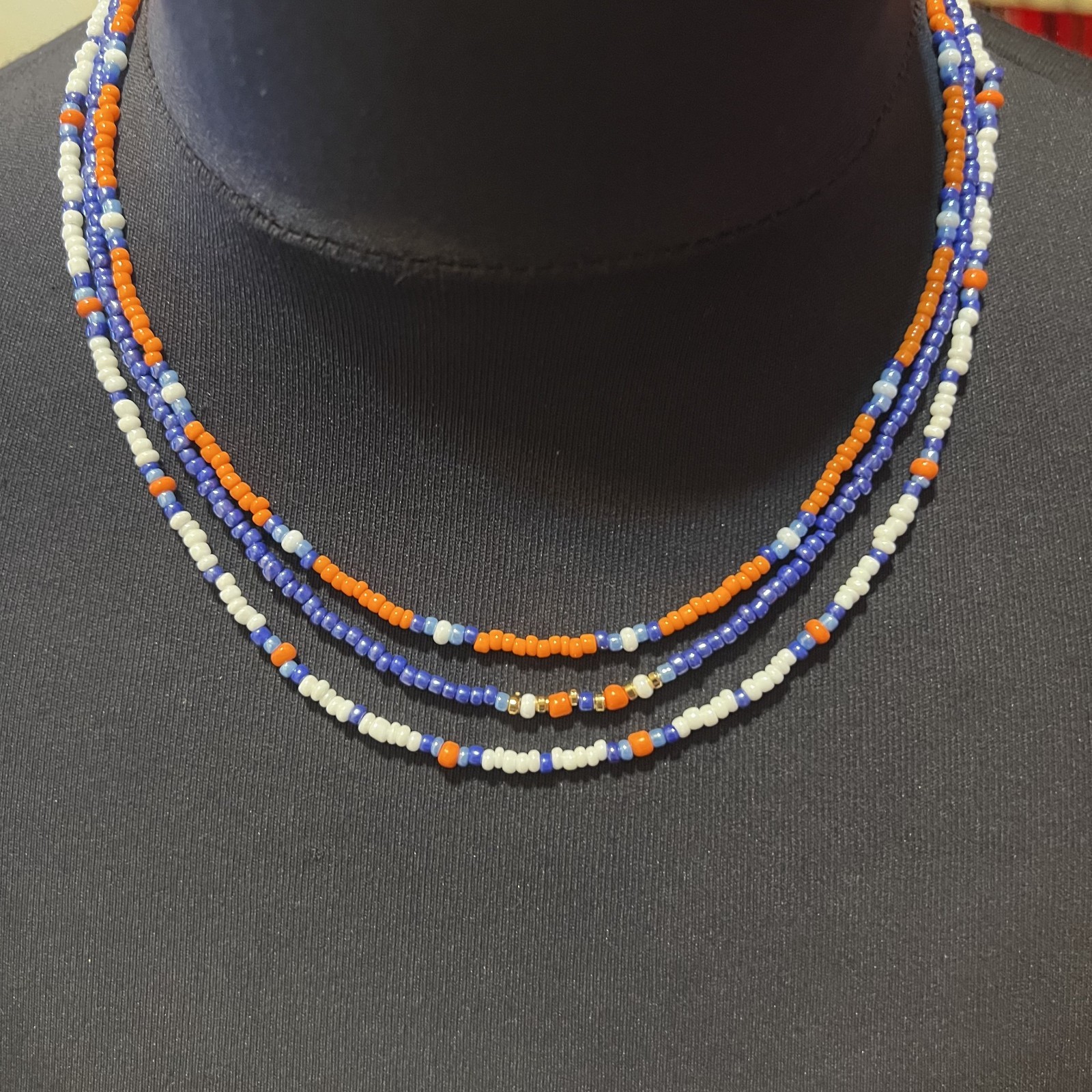 Handmade beaded layering necklace choker multi strand seed bead faux pearl boho