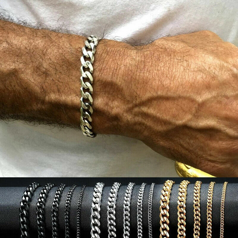 3/5/7MM Stainless Steel Curb Cuban Link Chain Bracelet for Women Men 18/20/23CM