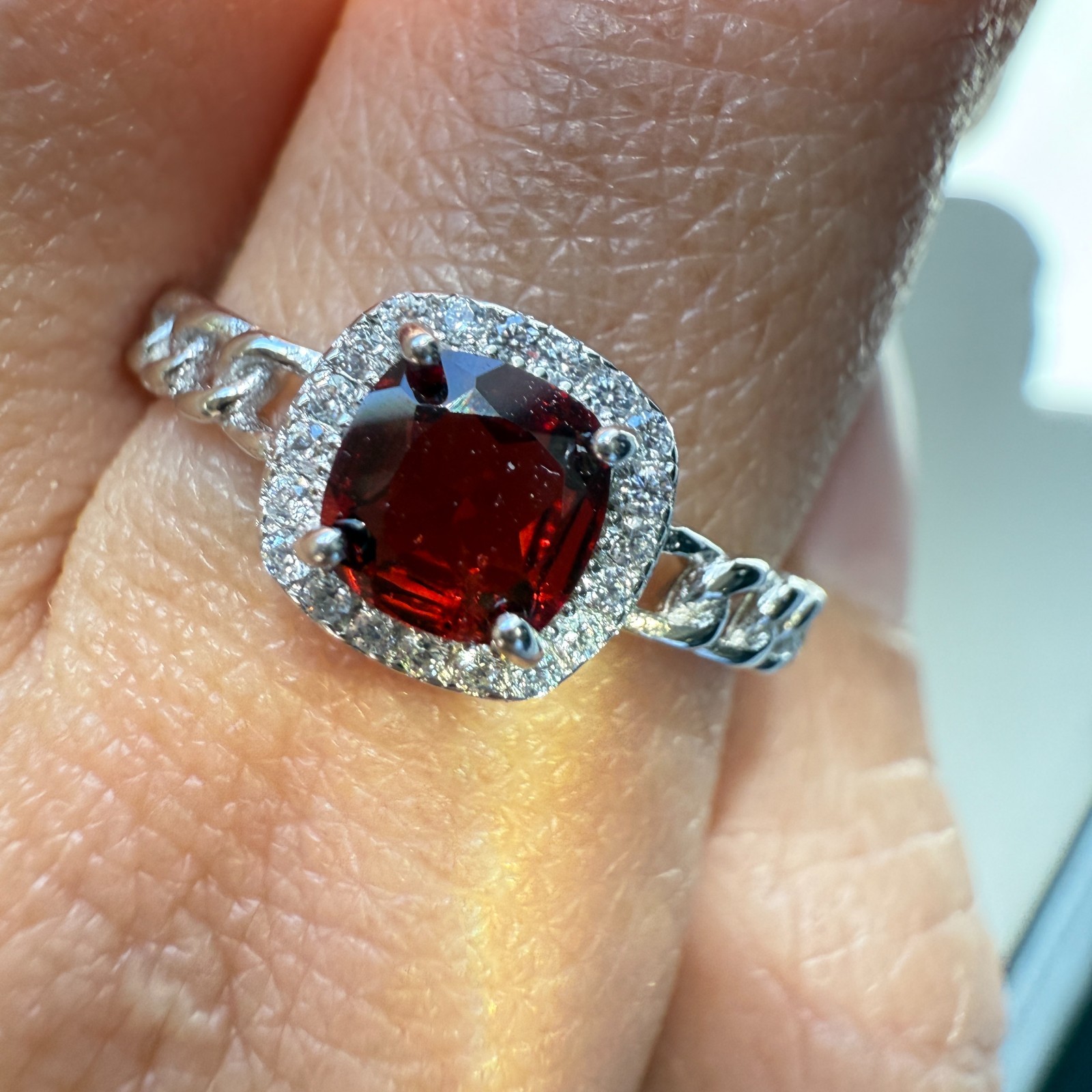 925 Sterling Silver Ring 5mm Natural Rhodolite Garnet Zircon Handmade Chain Gift
