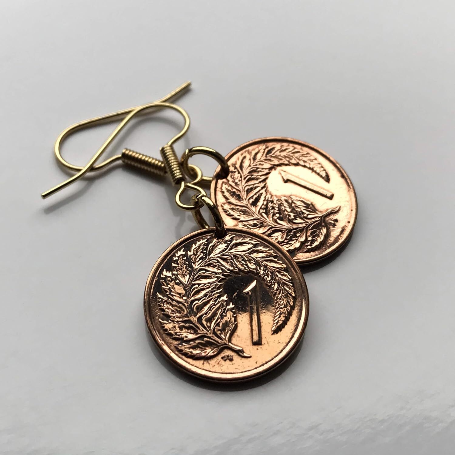 New Zealand 1 Cent coin earrings Silver fern leaf ponga Wellington Marae e000027