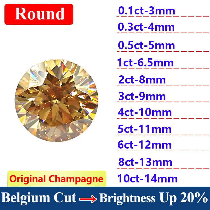 1-10CT Moissanite Loose Stone Pear/Oval/Heart Cut Original Champagne Gemstones